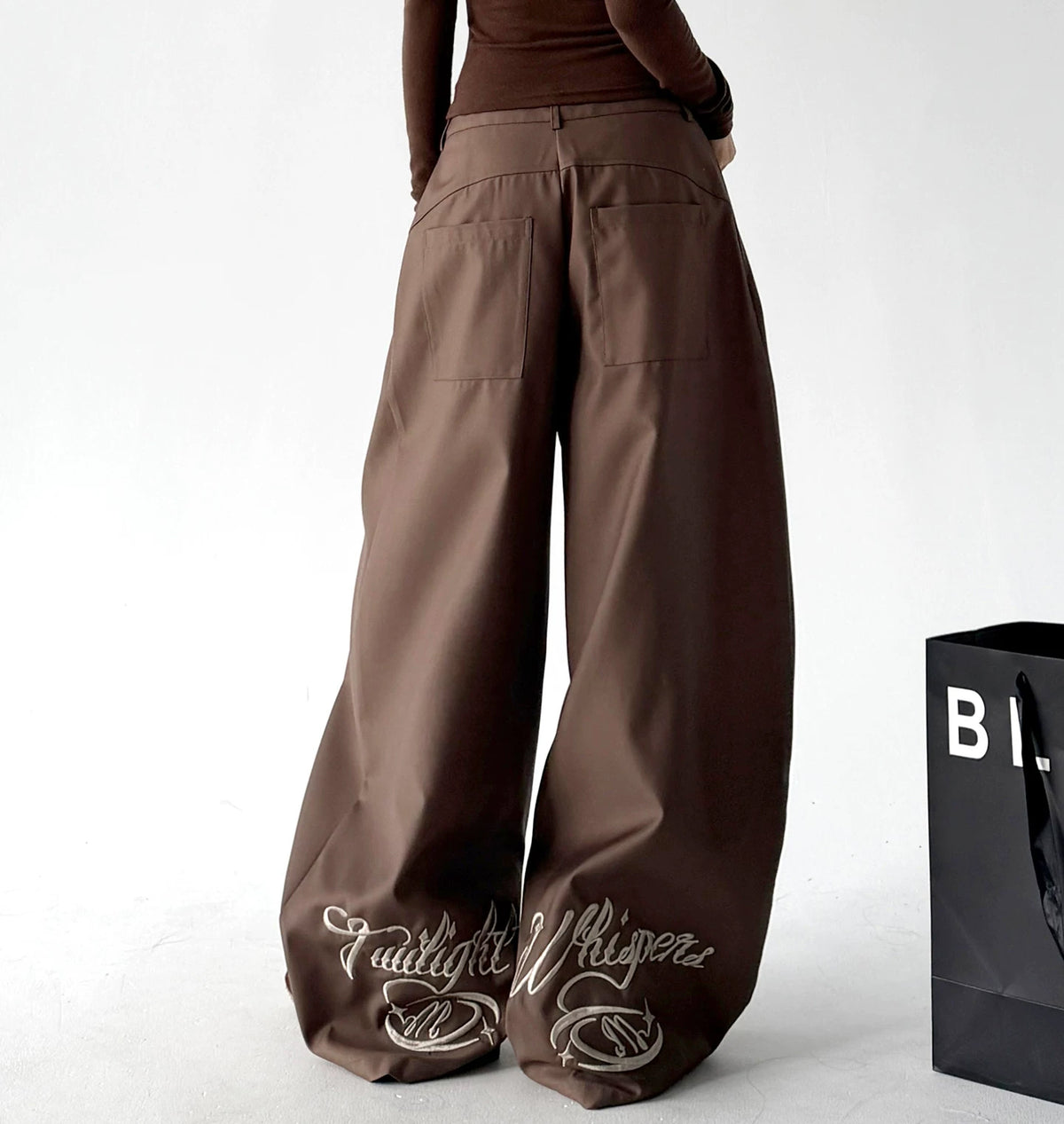 Brown printed-hem wide-leg pants back alt - CT6269