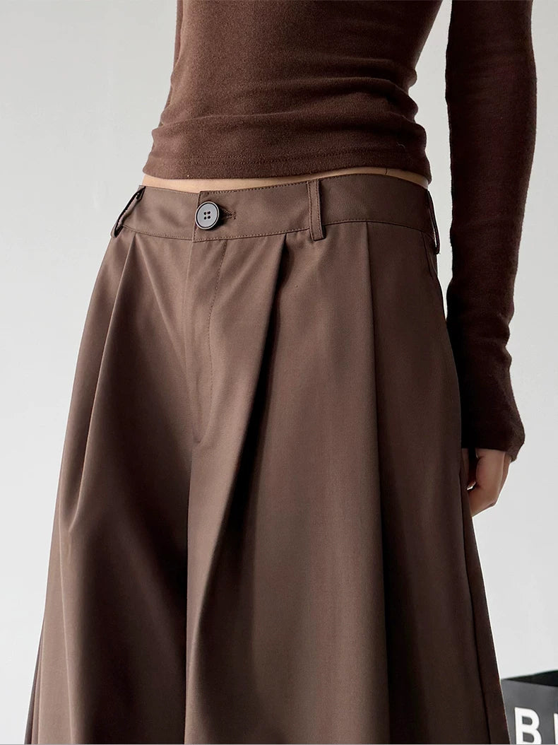 Brown printed-hem wide-leg pants waist detail - CT6269