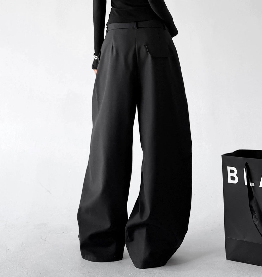 Black button-front wide-leg pants back - CT6270