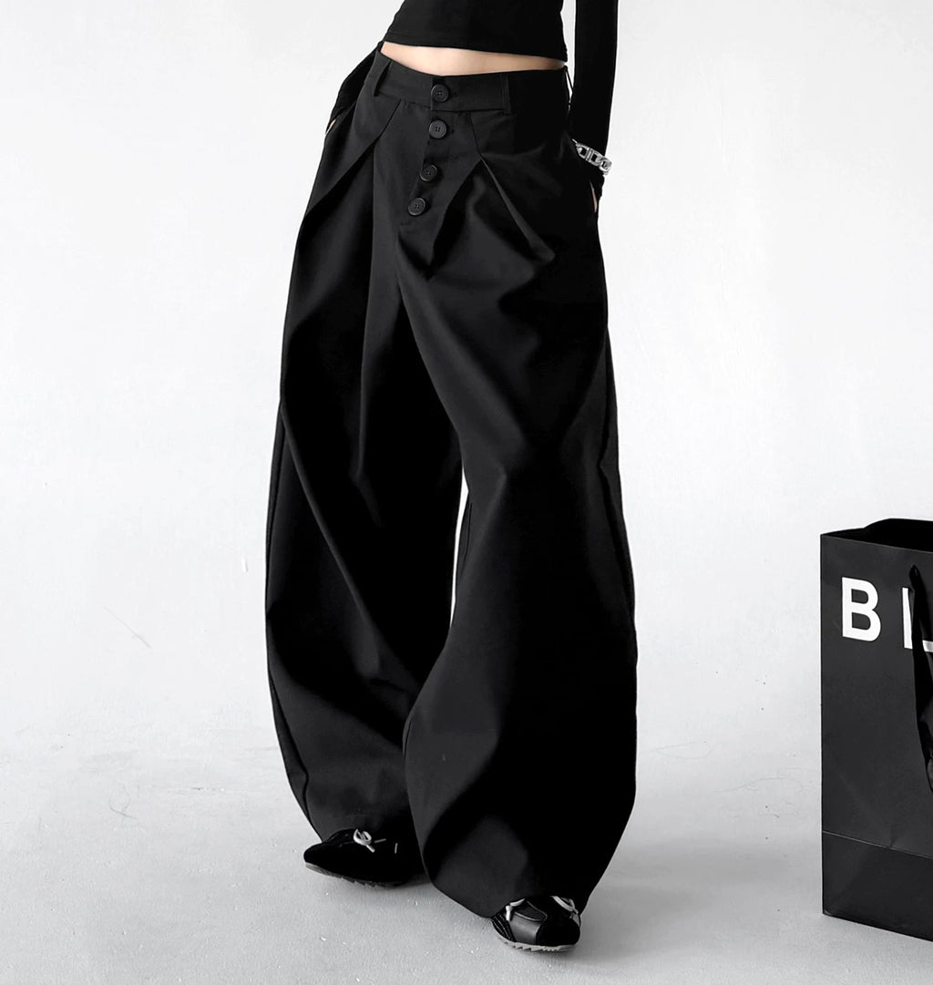 Black button-front wide-leg pants front alternate - CT6270