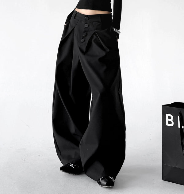 Black button-front wide-leg pants front alternate - CT6270