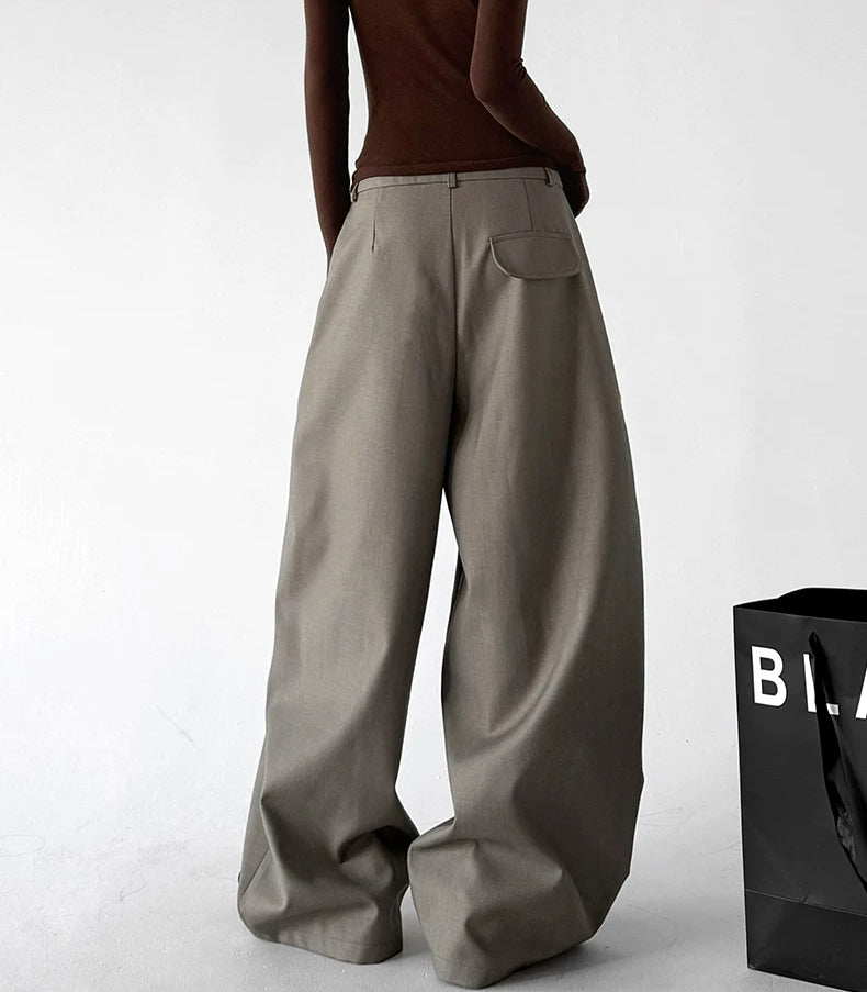Oatmeal button-front wide-leg pants back - CT6270