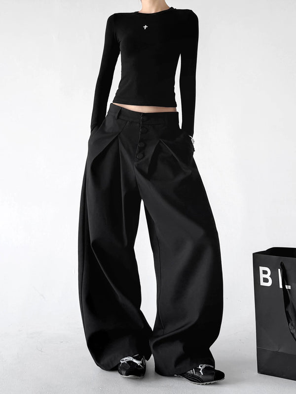 Black wide-leg pants, angled front view