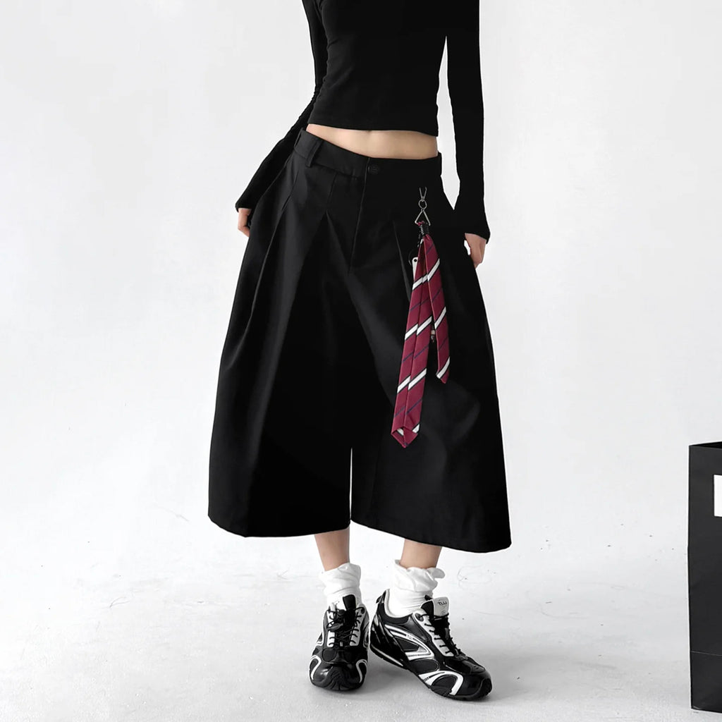 Black pleated culottes with tie front - CT6273