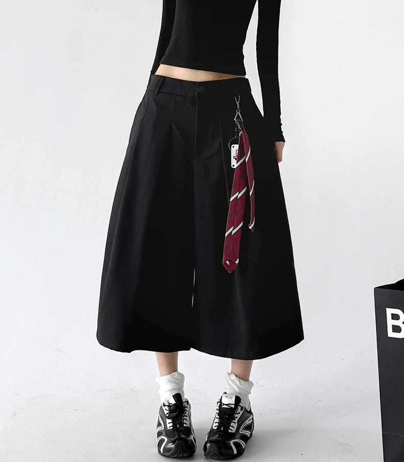 Black pleated culottes with tie front alternate - CT6273