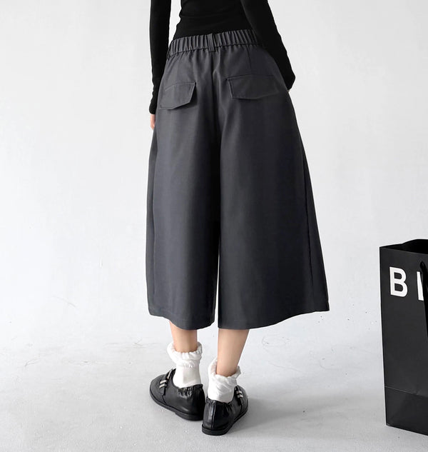 Dark Gray pleated culottes with tie back - CT6273