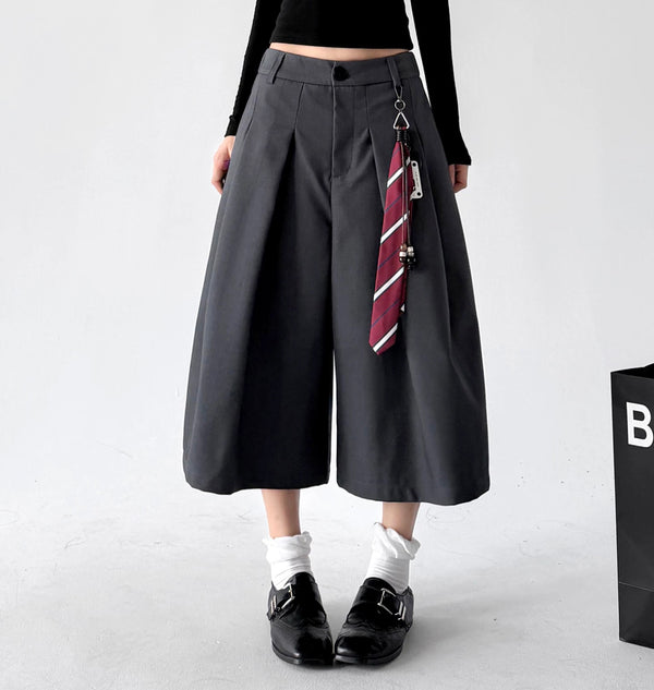 Dark Gray pleated culottes with tie front - CT6273