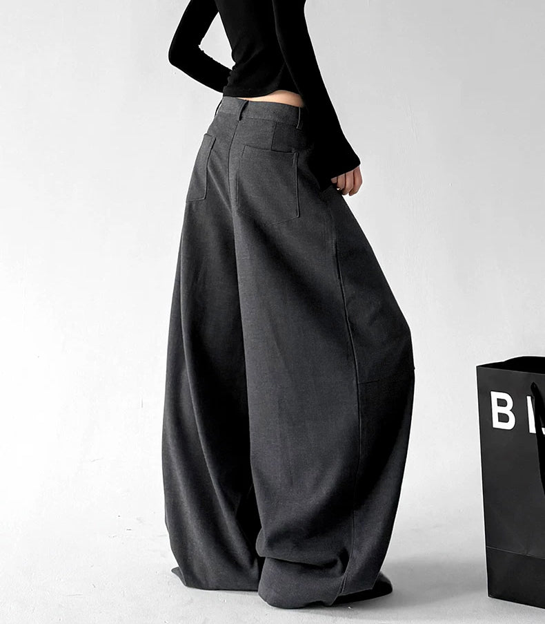 Gray ruffled wide-leg pants back - CT6275