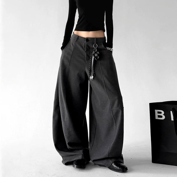 Gray ruffled wide-leg pants front - CT6275