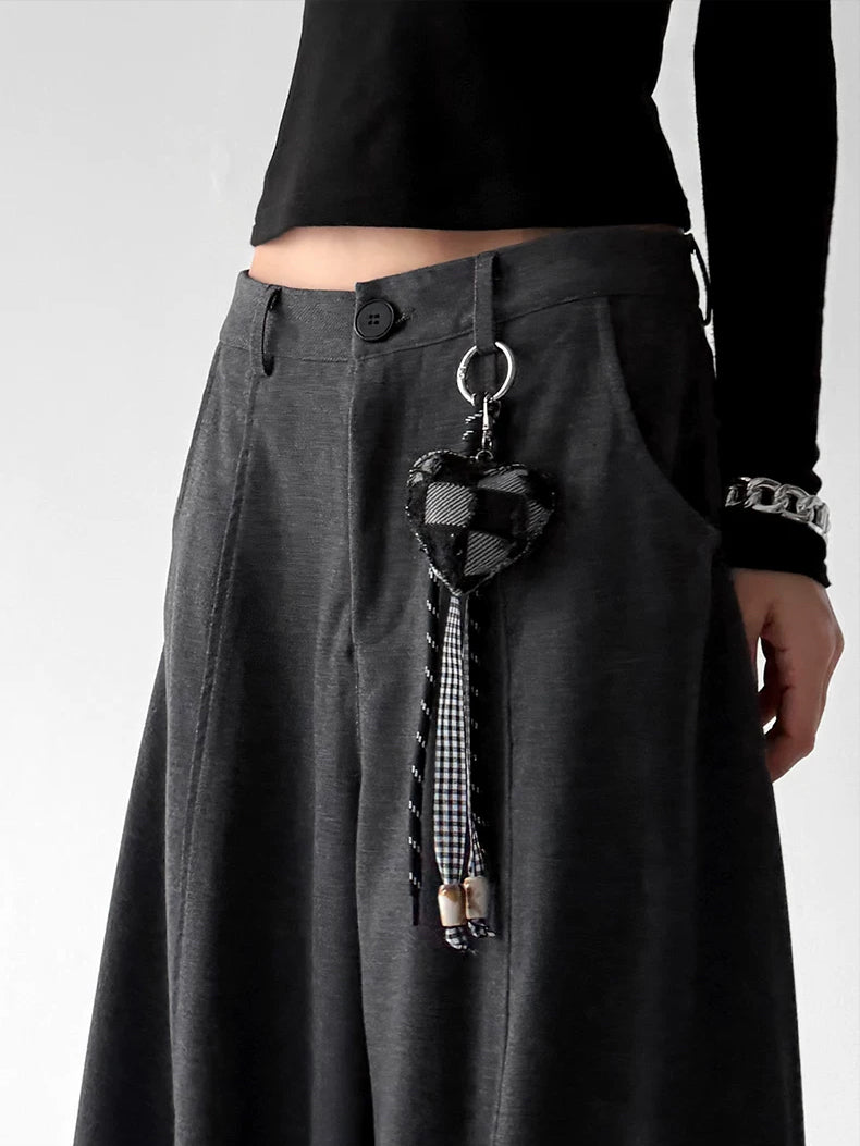 Gray ruffled wide-leg pants waist detail - CT6275