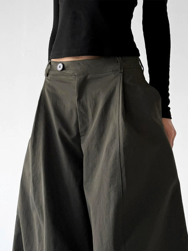 Army Green casual wide-leg pants waist detail - CT6276