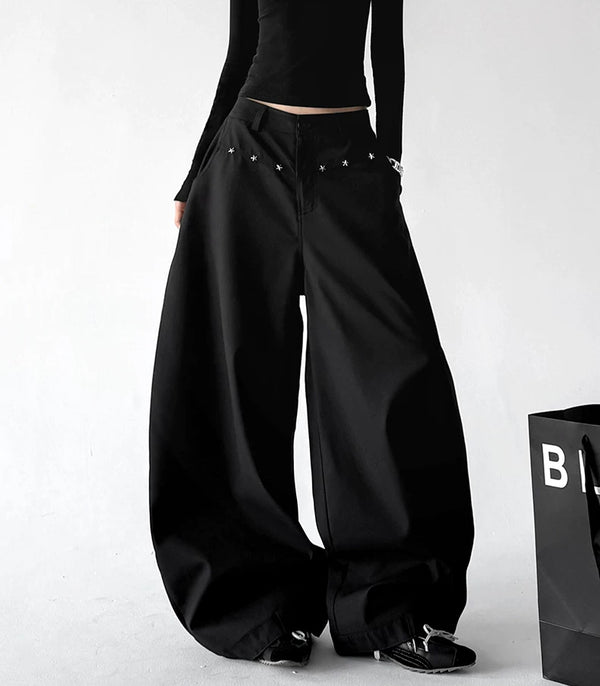Black star-studded wide-leg trousers front view - CT6277