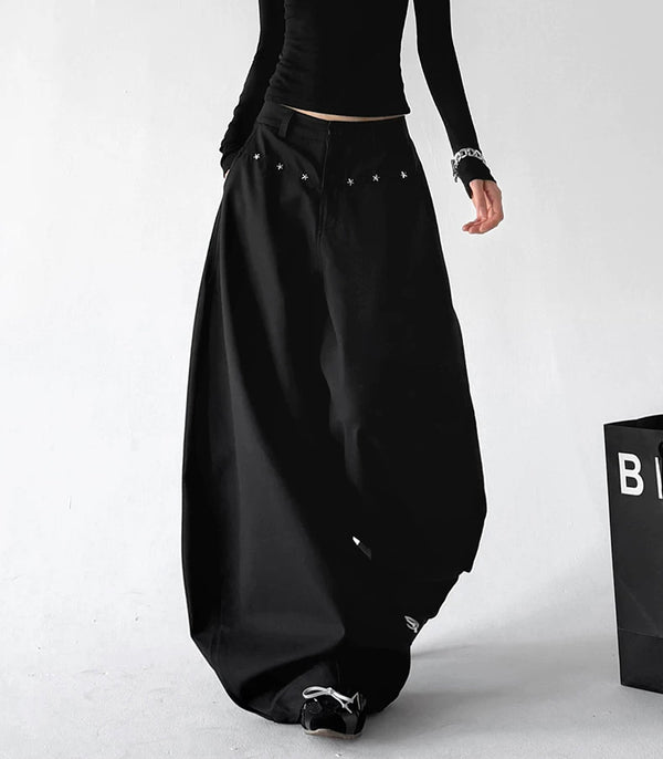 Black star-studded wide-leg trousers front alternate view - CT6277
