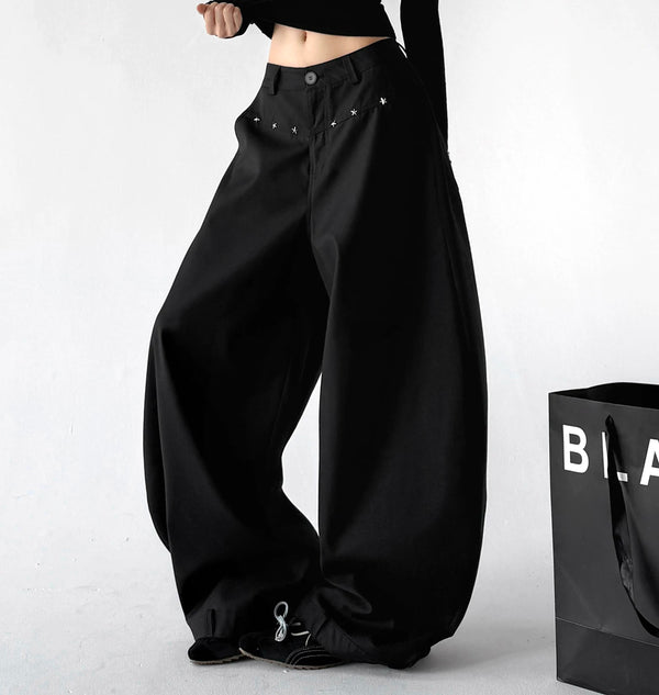 Black star-studded wide-leg trousers side view - CT6277