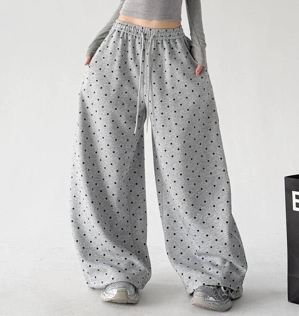 Gray wide leg pants, front alt view