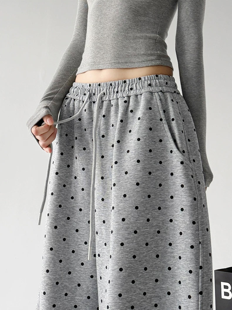 Gray wide leg pants, waist detail view