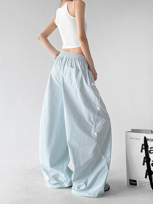 Women's cargo wide-leg pants in light blue, product view 2 — CT66188