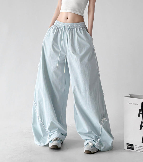 Women's cargo wide-leg pants in light blue, product view 4 — CT66188