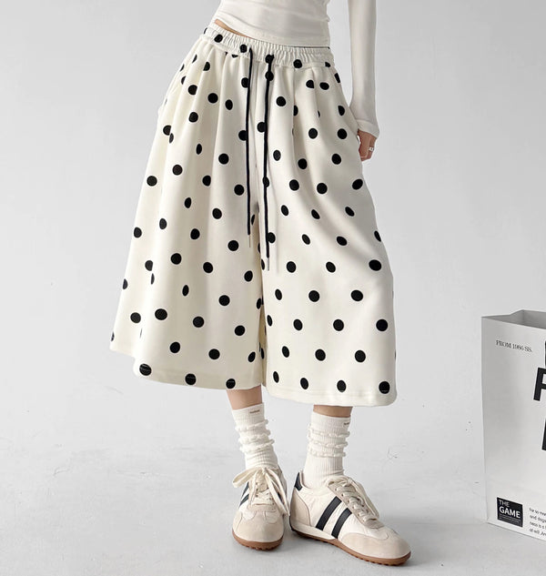 Apricot polka-dot culottes walking view - CT66201