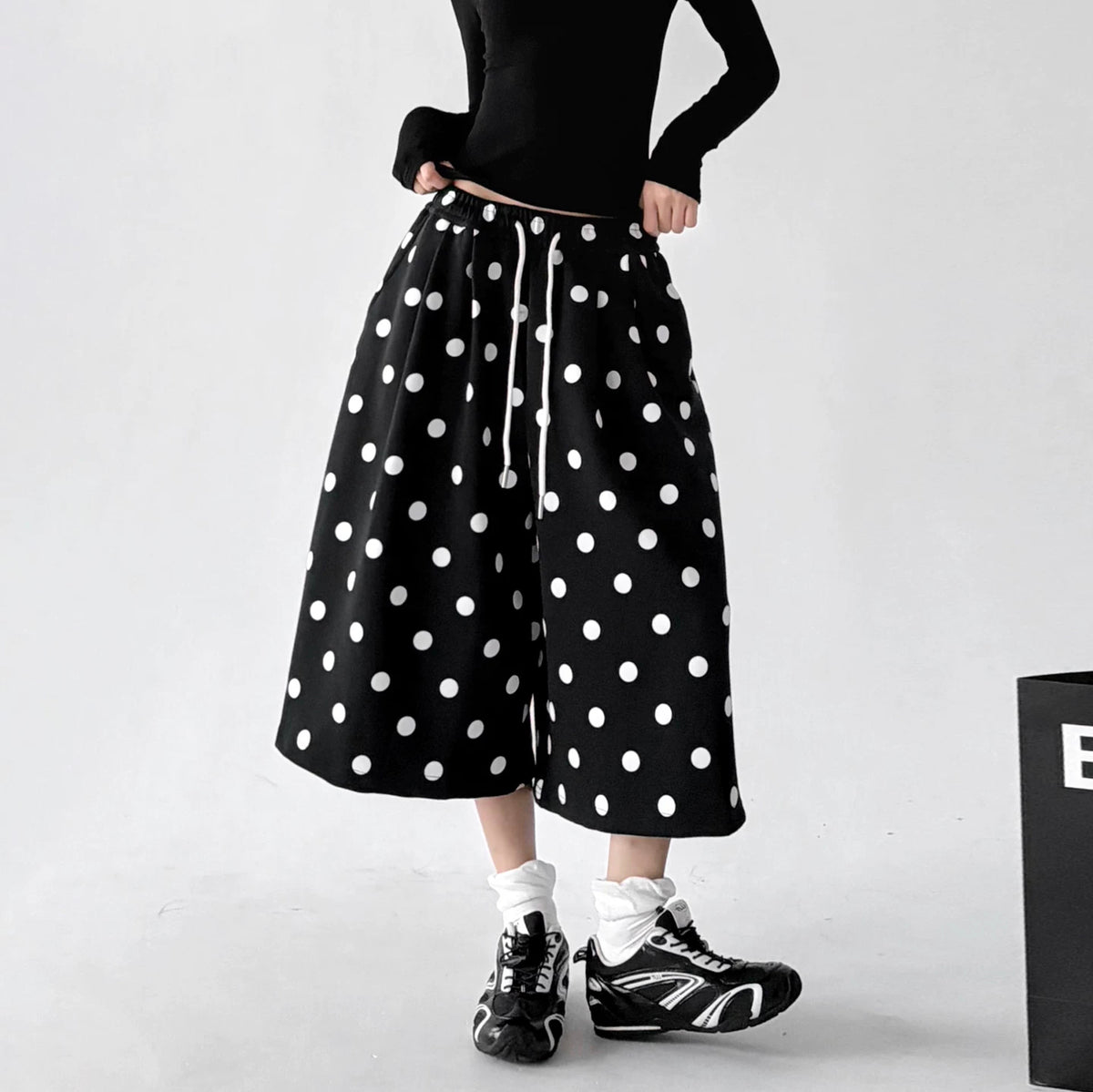 Black polka-dot culottes long sleeve styling - CT66201