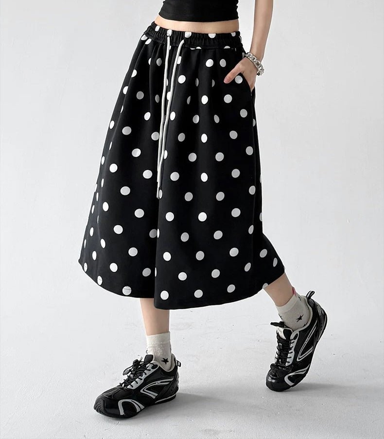 Black polka-dot culottes walking view - CT66201