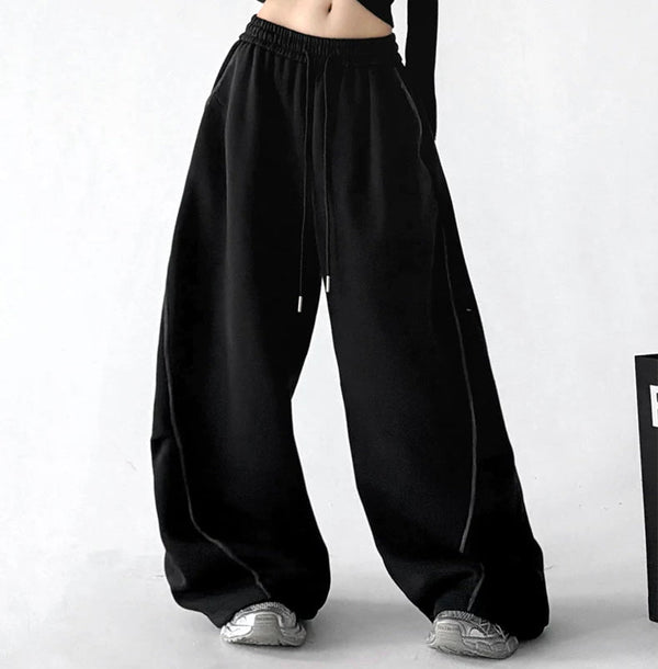 Curved-Seam Wide-Leg Sweatpants