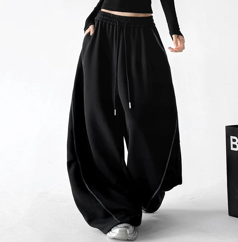 Curved-Seam Wide-Leg Sweatpants