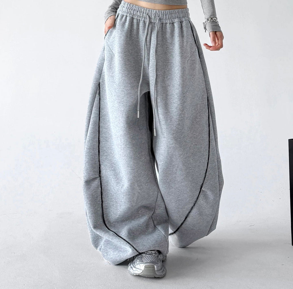 Curved-Seam Wide-Leg Sweatpants