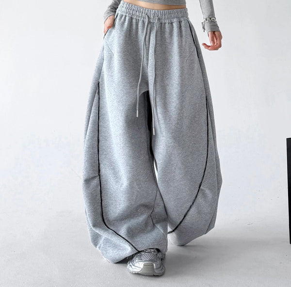 Curved-Seam Wide-Leg Sweatpants