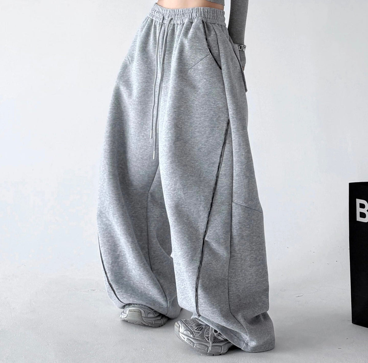 Curved-Seam Wide-Leg Sweatpants