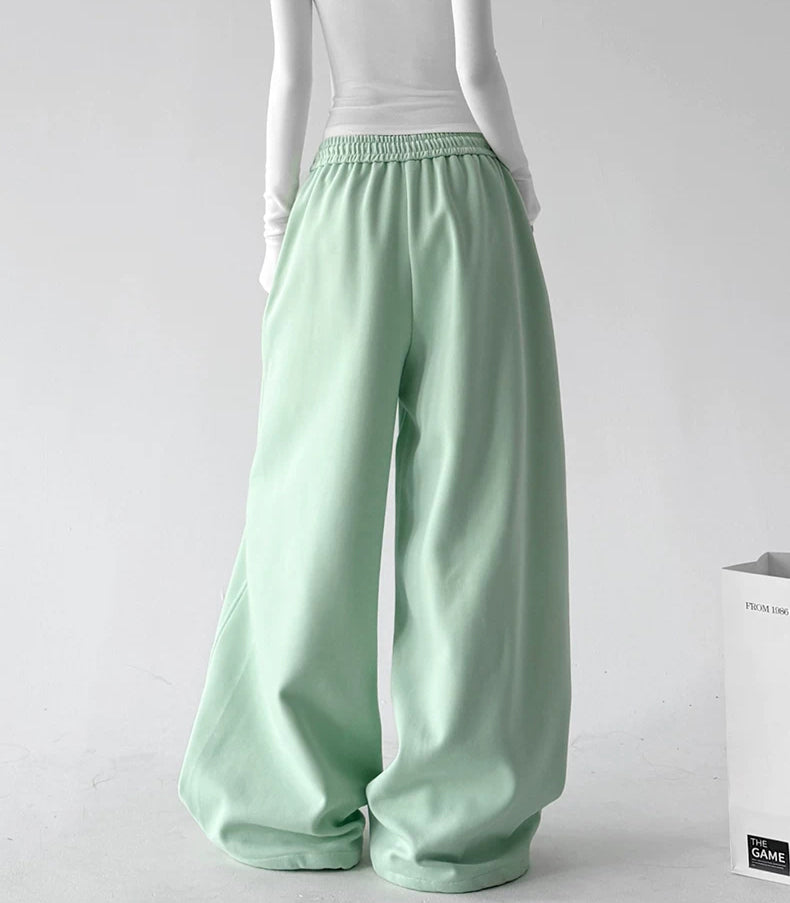 Mint Green drawstring wide-leg sweatpants back - CT66226