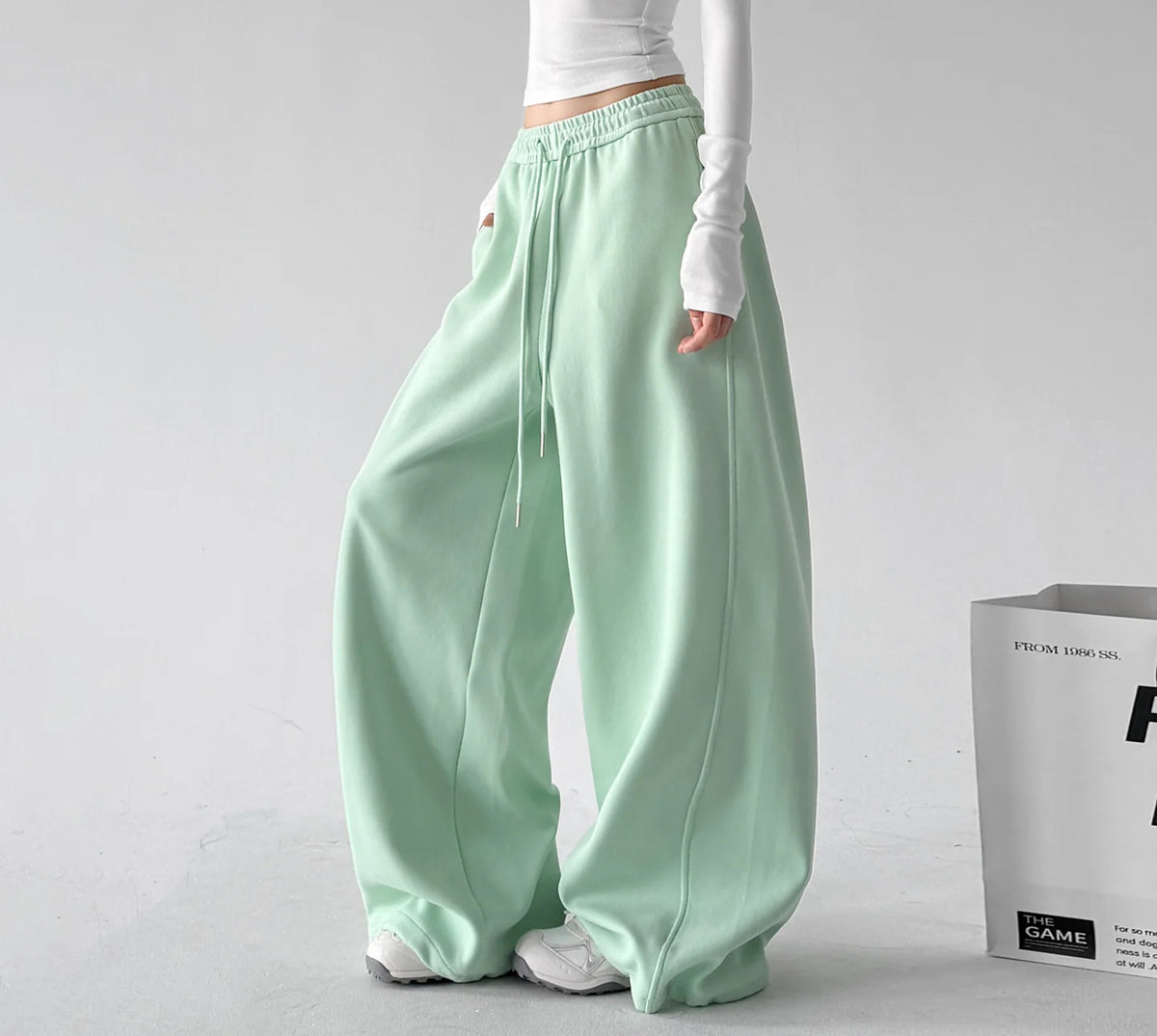 Mint Green drawstring wide-leg sweatpants side - CT66226