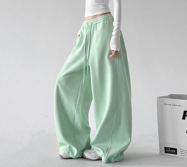 Mint Green drawstring wide-leg sweatpants side - CT66226