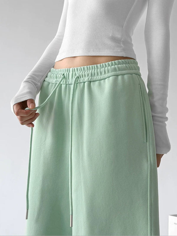 Mint Green drawstring wide-leg sweatpants waist detail - CT66226