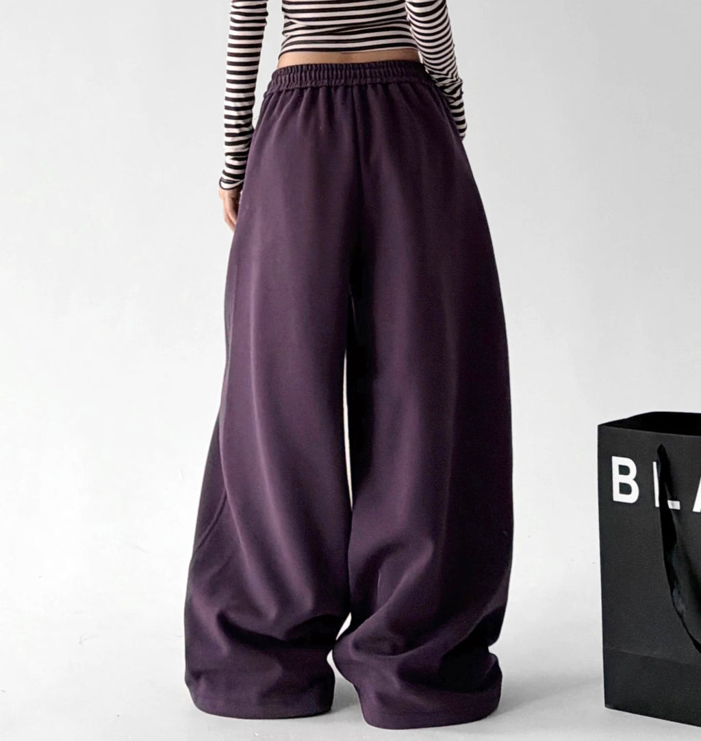 Purple drawstring wide-leg sweatpants back - CT66226