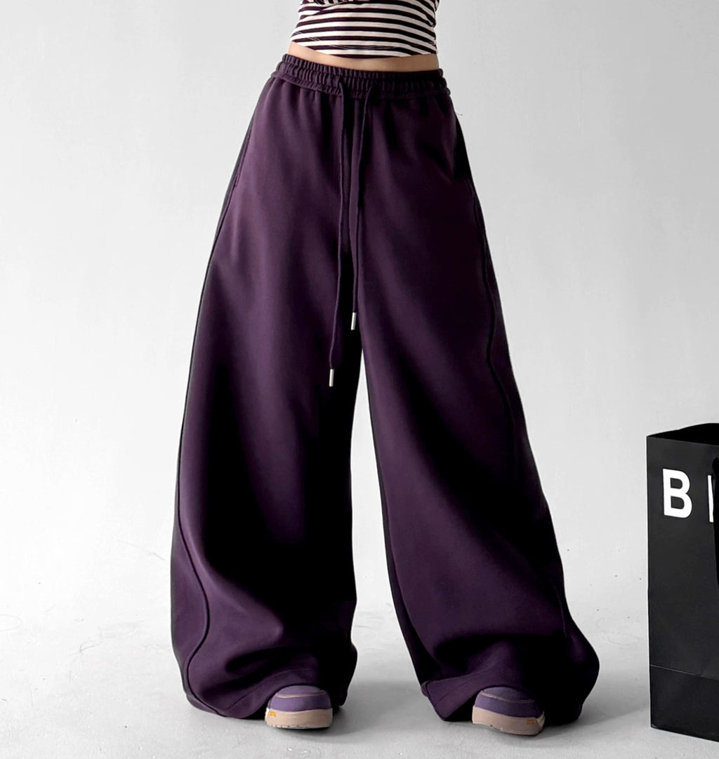 Purple drawstring wide-leg sweatpants front crossed - CT66226
