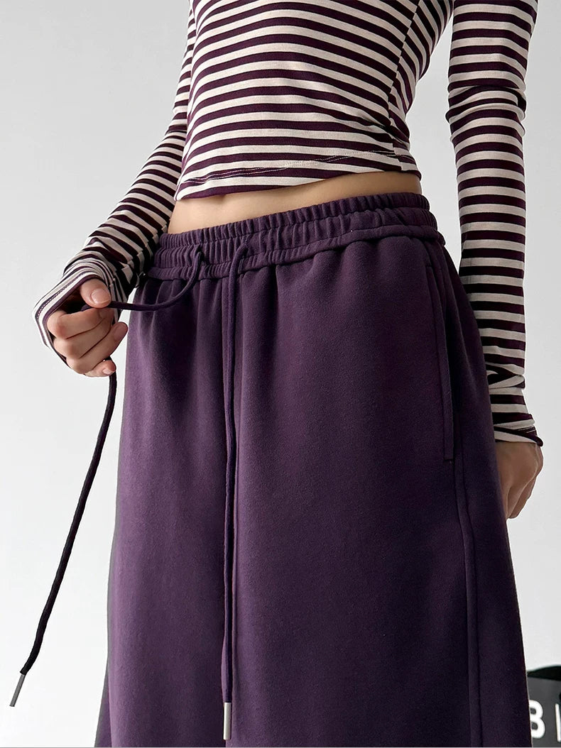 Purple drawstring wide-leg sweatpants waist detail - CT66226