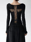 Black lace-cross-back long-sleeve top back - CT66234