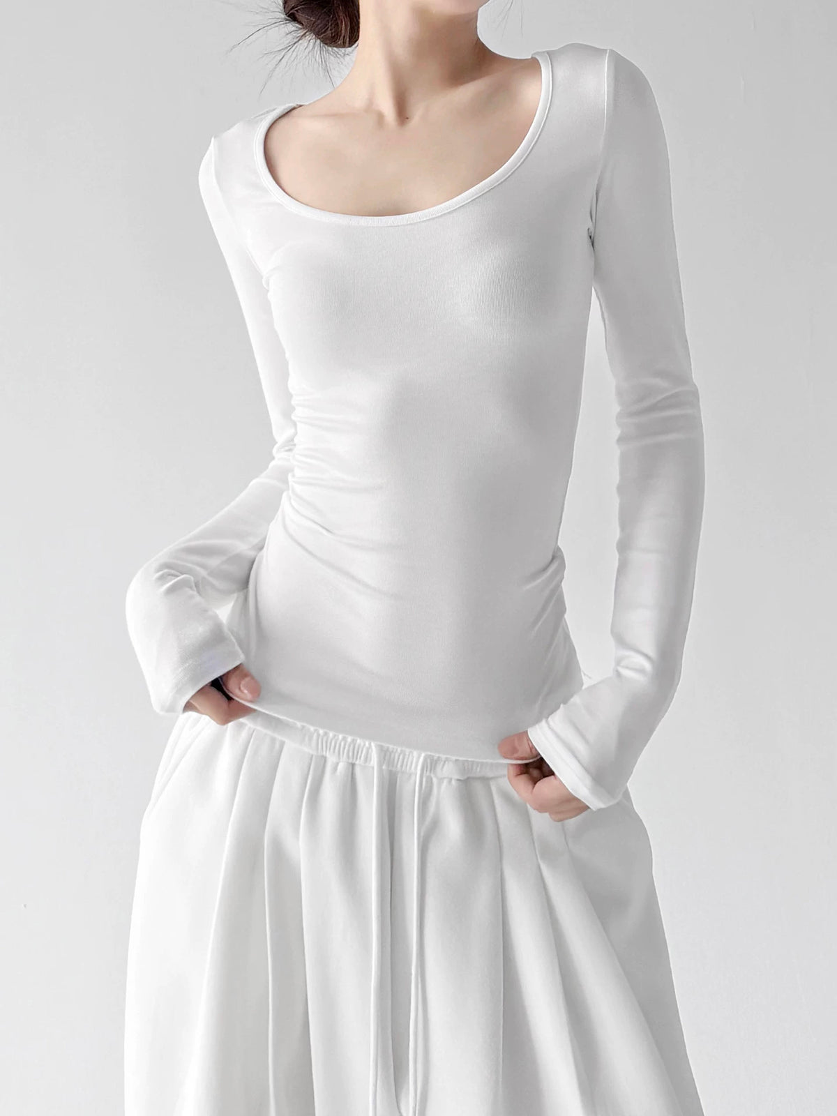 White lace-cross-back long-sleeve top front - CT66234