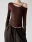Brown cross strap asymmetric top, front view