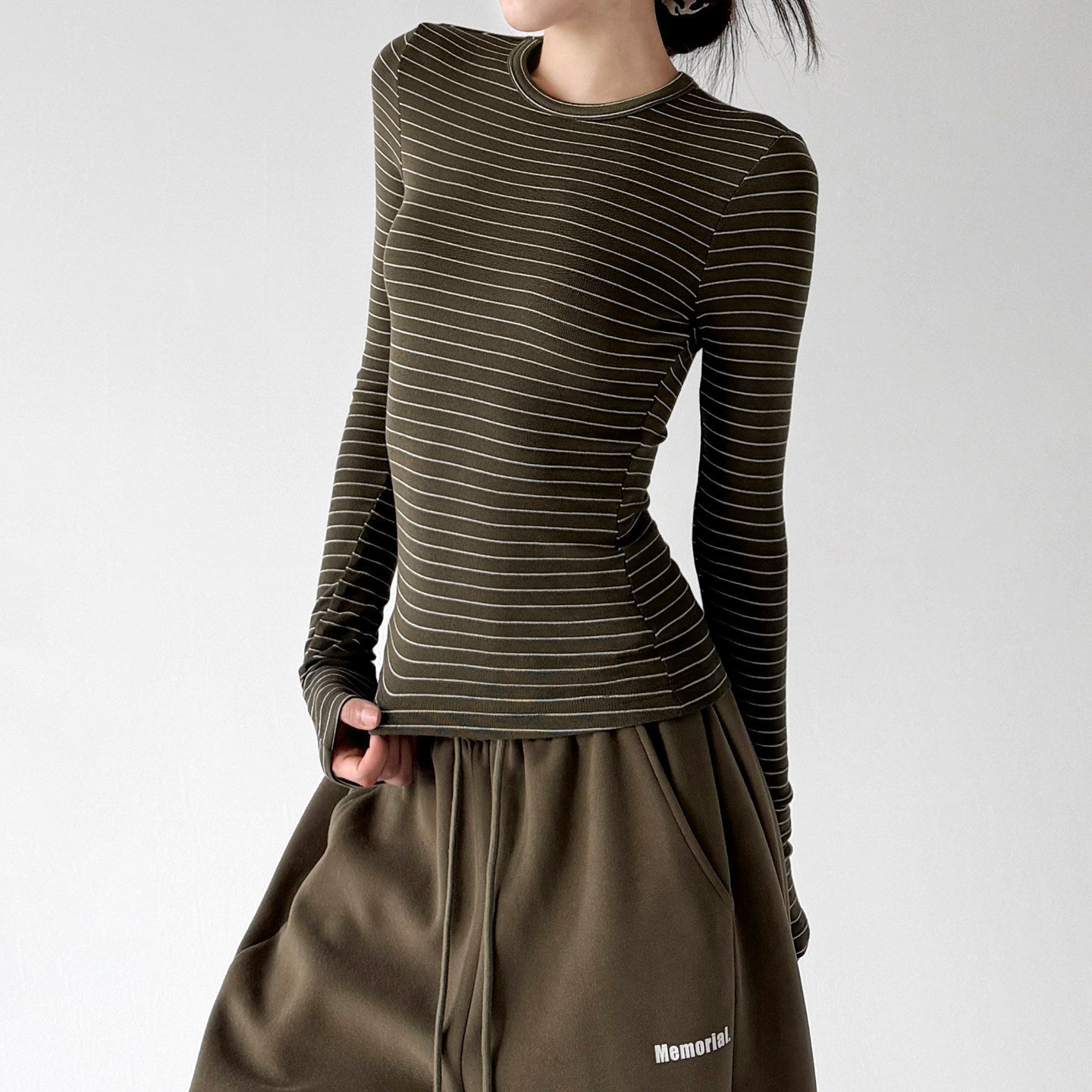 Micro-Stripe Long-Sleeve Top - CT66237 Secondary image
