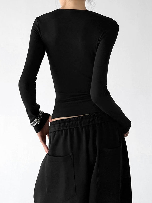 Black ribbed long sleeve top back - CT66257