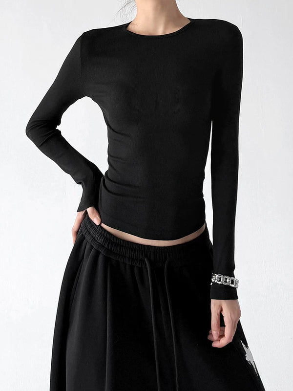 Black ribbed long sleeve top front hands - CT66257