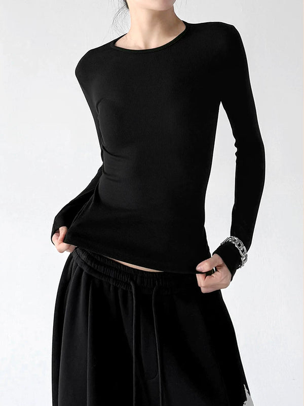 Black ribbed long sleeve top hem detail - CT66257