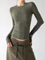 Light Army Green ribbed long sleeve top front hands - CT66257