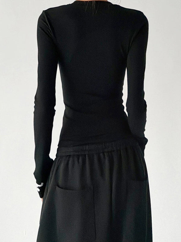 Black printed long-sleeve top back - CT66260