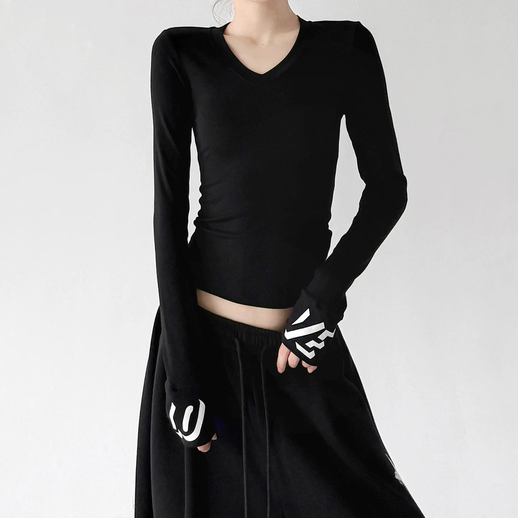 Black printed long-sleeve top front - CT66260