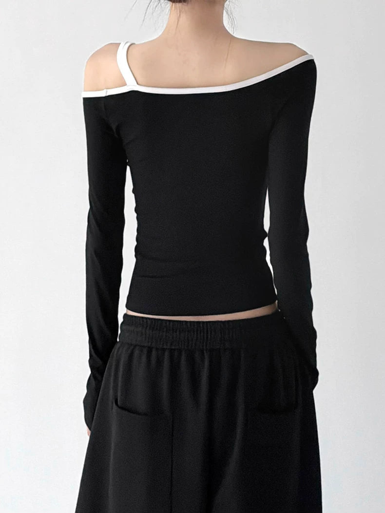 Black asymmetrical off-shoulder top back - CT66264