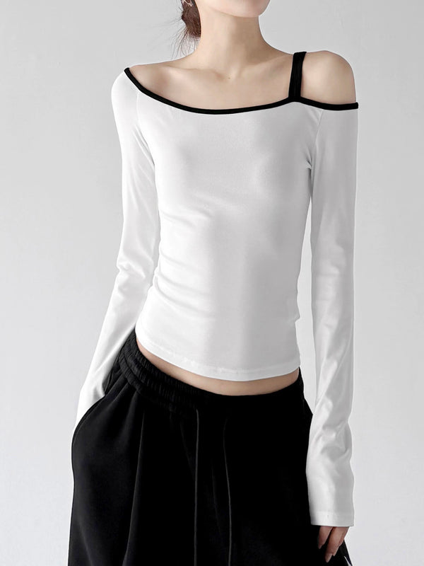 White asymmetrical off-shoulder top off shoulder front - CT66264