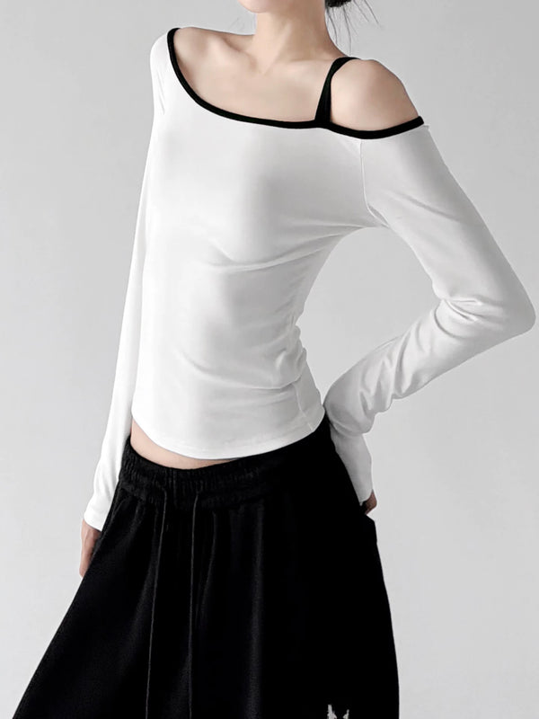 White asymmetrical off-shoulder top side - CT66264